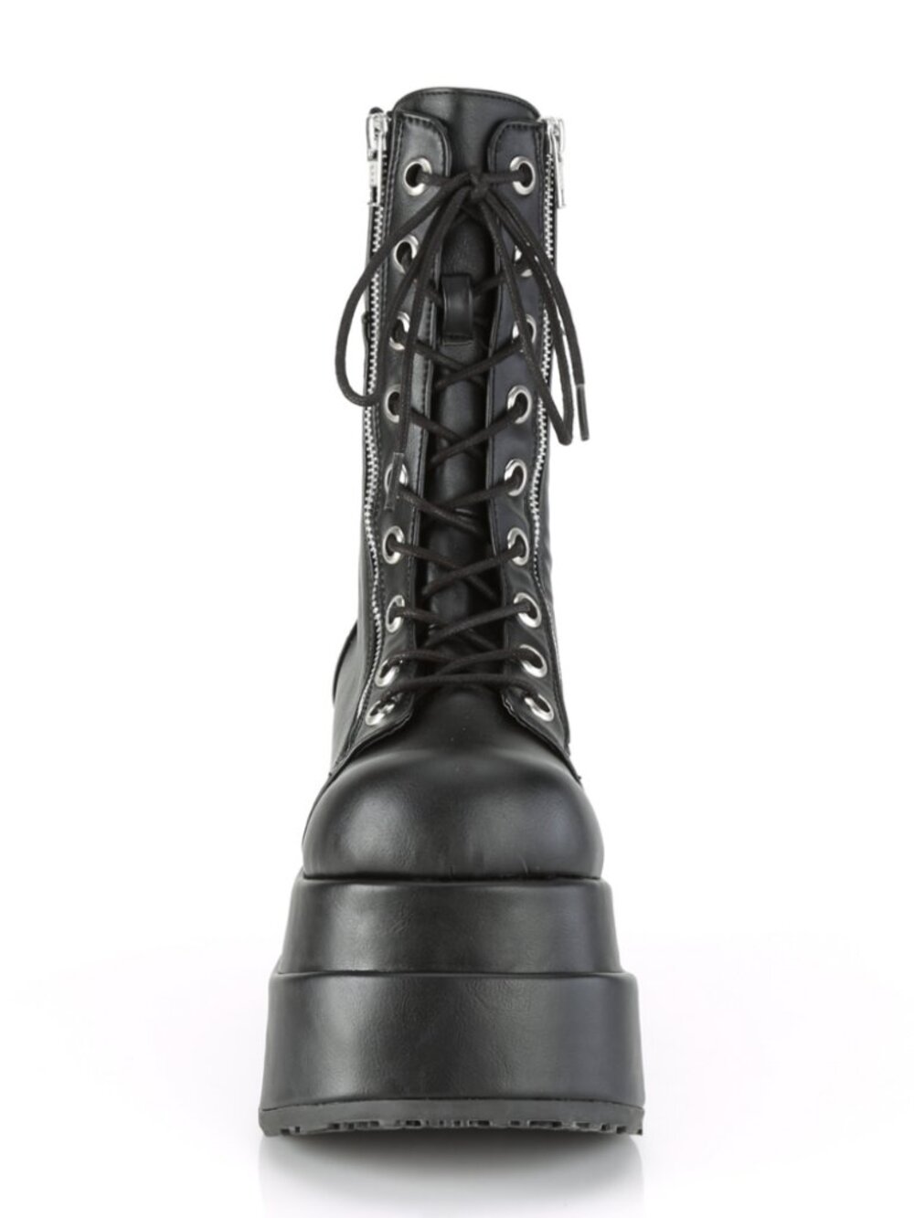Tiered Platform Lace-Up Mid-Calf Boot with Dual Metal Zip Closures